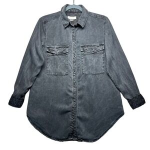 Pilcro by Anthropologie Gray Washed Long‎ Sleeve Button Up Shirt Flip Cuff Small